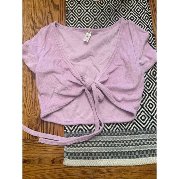 La Hearts for Pac Sun Purple Terry Cloth Tie Front Short Sleeve Crop Top Medium - Picture 1 of 6